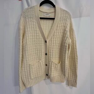 Carly Jean Los Angeles Cream Waffle Knit Button-Up Cardigan Sz M
